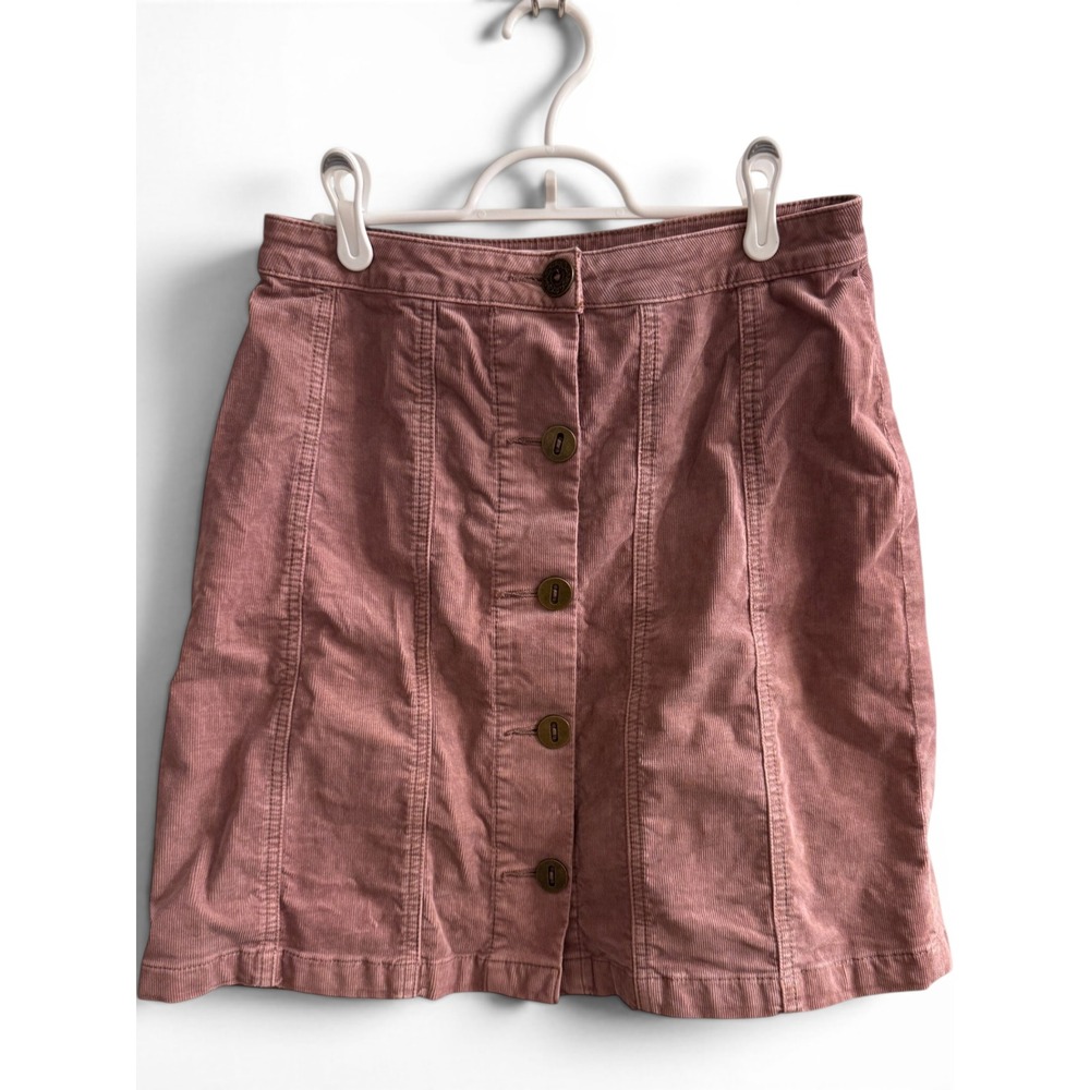 Pilcro and the Letterpress Skirt Womens 29 Pink Mauve Corduroy Button Front Mini